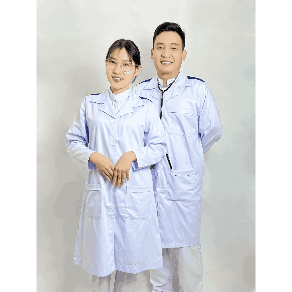 Áo Blouse NAM NỮ dài tay có cầu vai xanh, Áo choàng Blu trắng Phòng Thí Nghiệm, sinh viên thực tập Y Khoa