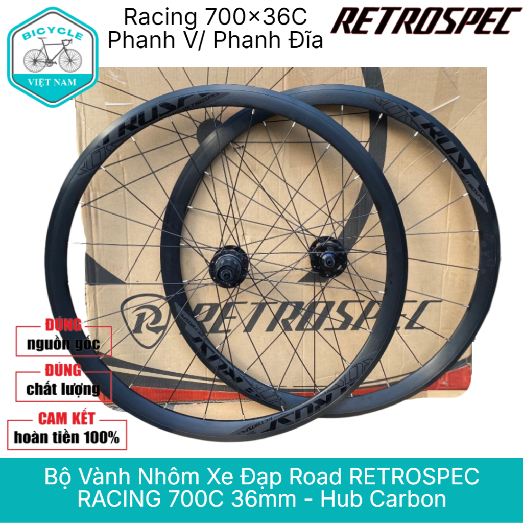 Bộ Vành Nhôm Xe Đạp Road RETROSPEC RACING 700C 36mm - Hub Carbon, Phanh ...