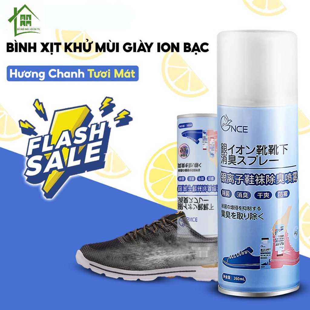 Bình xịt lạnh khử mùi hôi giày dép nano bạc hạn chế vi khuẩn shoes 2h lọ 260ml, làm thơm.
