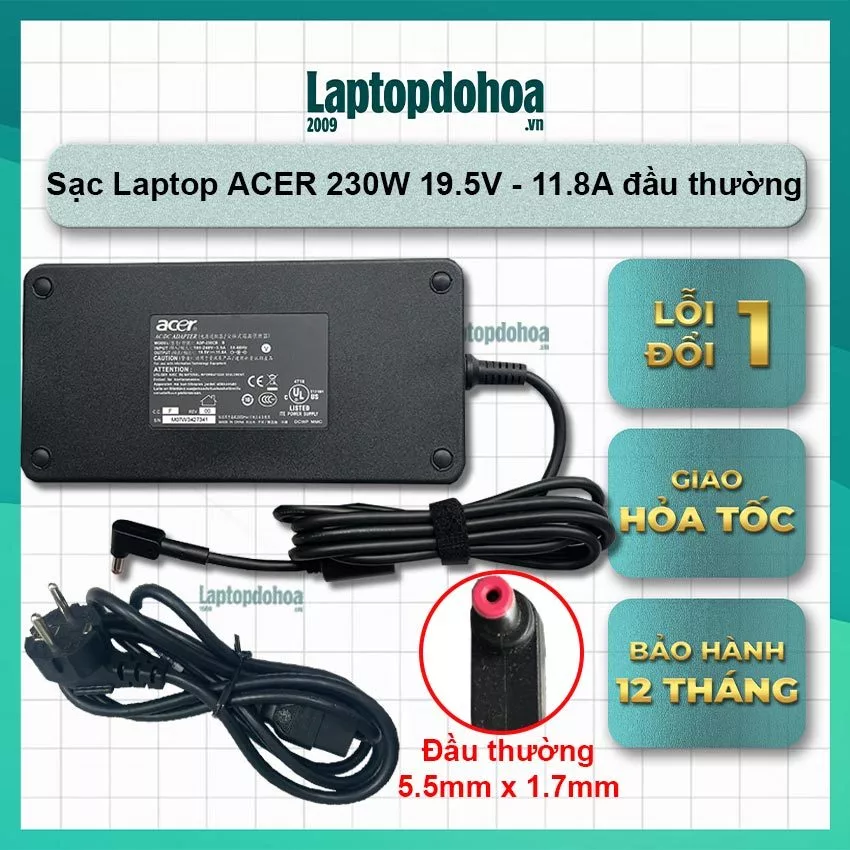 [BH12T] Bộ Sạc Zin Acer Gaming 230w 19.5V -11.8A Acer Aspire 7 Aspire Vnitro Nitro 5 Series, Predator Triton 500, 300