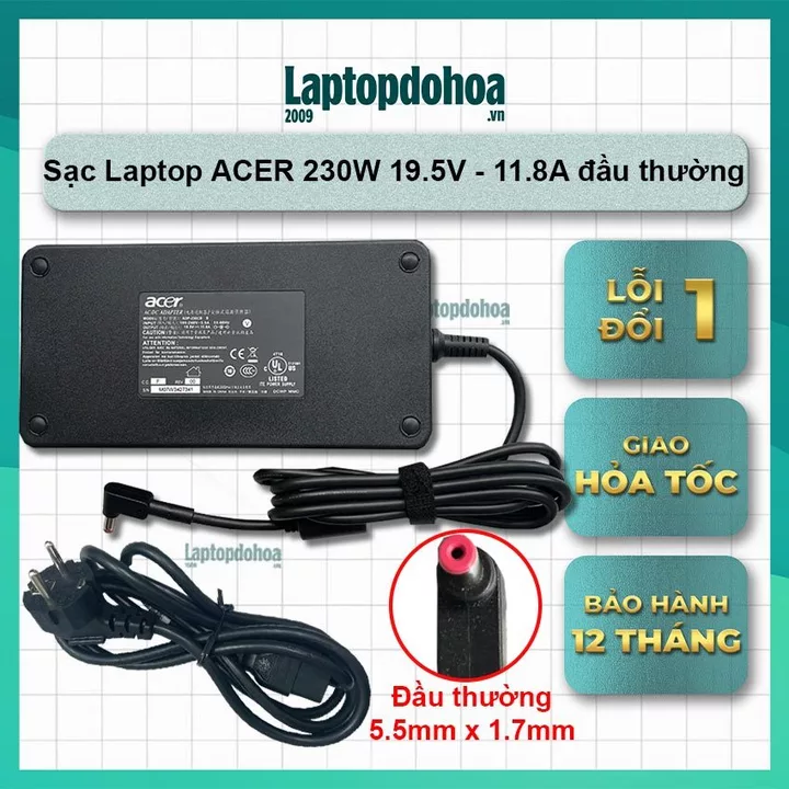 [BH12T] Bộ Sạc Zin Acer Gaming 230w 19.5V -11.8A Acer Aspire 7 Aspire Vnitro Nitro 5 Series, Predator Triton 500, 300