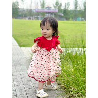 Váy bé gái thun cotton 9th-3 tuổi tay cánh tiên phong cách Hàn Quốc cho bé dự tiệc D1026