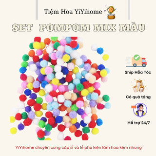Set PomPom Mix Màu Phụ Kiện Handmade May Mặc Cục Bông Mix Màu Pom Pom YiYihome