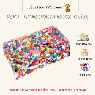 Set PomPom Mix Màu Phụ Kiện Handmade May Mặc Cục Bông Mix Màu Pom Pom YiYihome