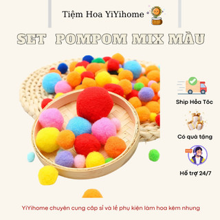 Set PomPom Mix Màu Phụ Kiện Handmade May Mặc Cục Bông Mix Màu Pom Pom YiYihome