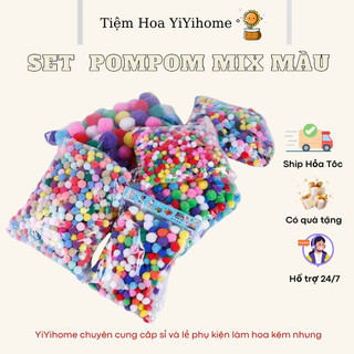 Set PomPom Mix Màu Phụ Kiện Handmade May Mặc Cục Bông Mix Màu Pom Pom YiYihome