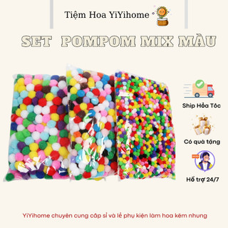 Set PomPom Mix Màu Phụ Kiện Handmade May Mặc Cục Bông Mix Màu Pom Pom YiYihome