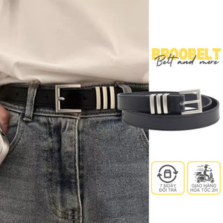 Thắt lưng da nam nữ Broobelt bản kim 3 đai ngang, dây nịt unisex style Hàn Quốc bản nhỏ 2.3cm TL48