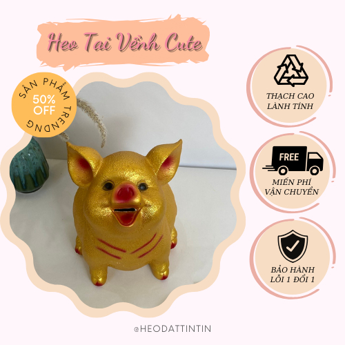 Heo đất tiết kiệm lợn đất mẫu heo hot tai vểnh vàng đồng ngậm tiền đáng yêu- quà tặng trang trí