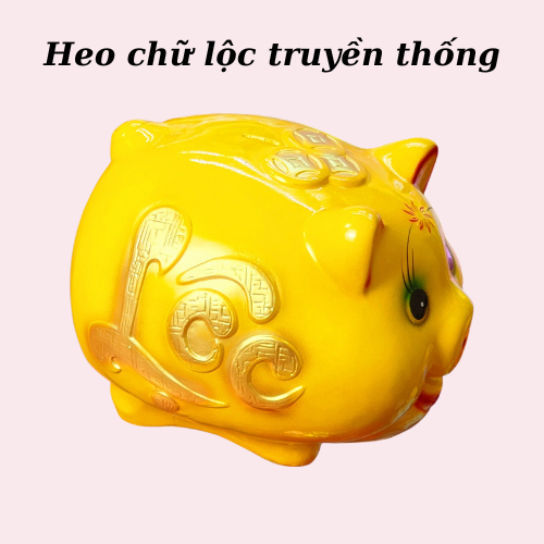 Heo đất tiết kiệm mẫu heo truyền thống chữ Lộc size đại, lợn đất ống tiết kiệm,quà tặng trang trí