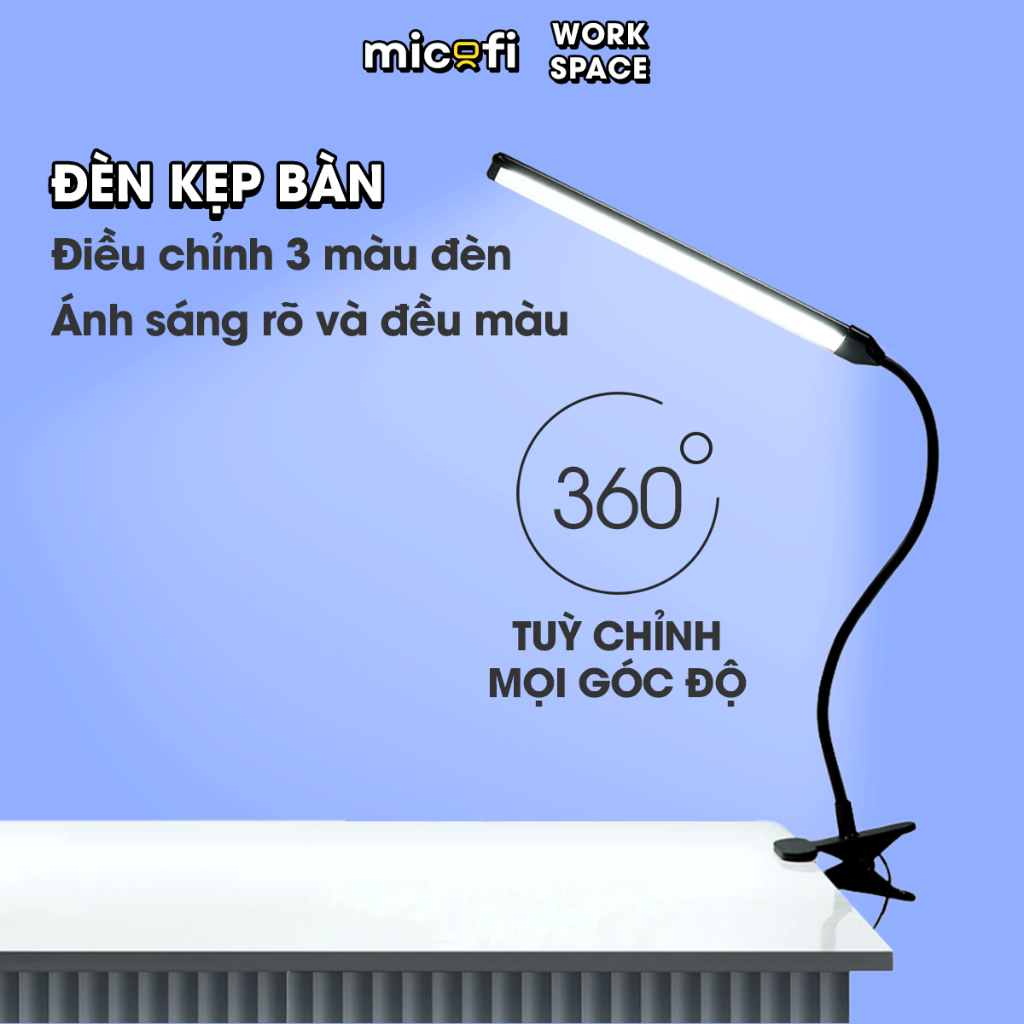 Đèn LED Bàn Học Micofi Đọc Sách Kẹp Bàn Làm Việc USB Cắm Điện, Đèn Kẹp Sách 3 Màu Chống Cận Xoay 360 Độ Chỉnh Độ Sáng | BigBuy360 - bigbuy360.vn