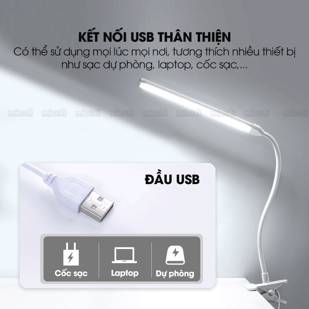 Đèn LED Bàn Học Micofi Đọc Sách Kẹp Bàn Làm Việc USB Cắm Điện, Đèn Kẹp Sách 3 Màu Chống Cận Xoay 360 Độ Chỉnh Độ Sáng | BigBuy360 - bigbuy360.vn