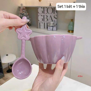 Set bát sứ kèm thìa tone màu mới sang chảnh