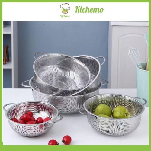 Rổ inox siêu bền đẹp, Rổ rá inox cao cấp có tai cầm nhiều kích cỡ ...