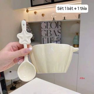 Set bát sứ kèm thìa tone màu mới sang chảnh