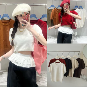 Áo Len Nữ Cộc Tay Bồng Đính Ngọc Tiểu Thư Siêu Xinh SANA