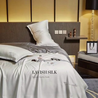 (Best Seller]Trọn Bộ Chăn Ga Gối Lụa Lavish Silk Cao Cấp Mát Lạnh Hàng Loại 1-Trắng Phối Xám Đậm