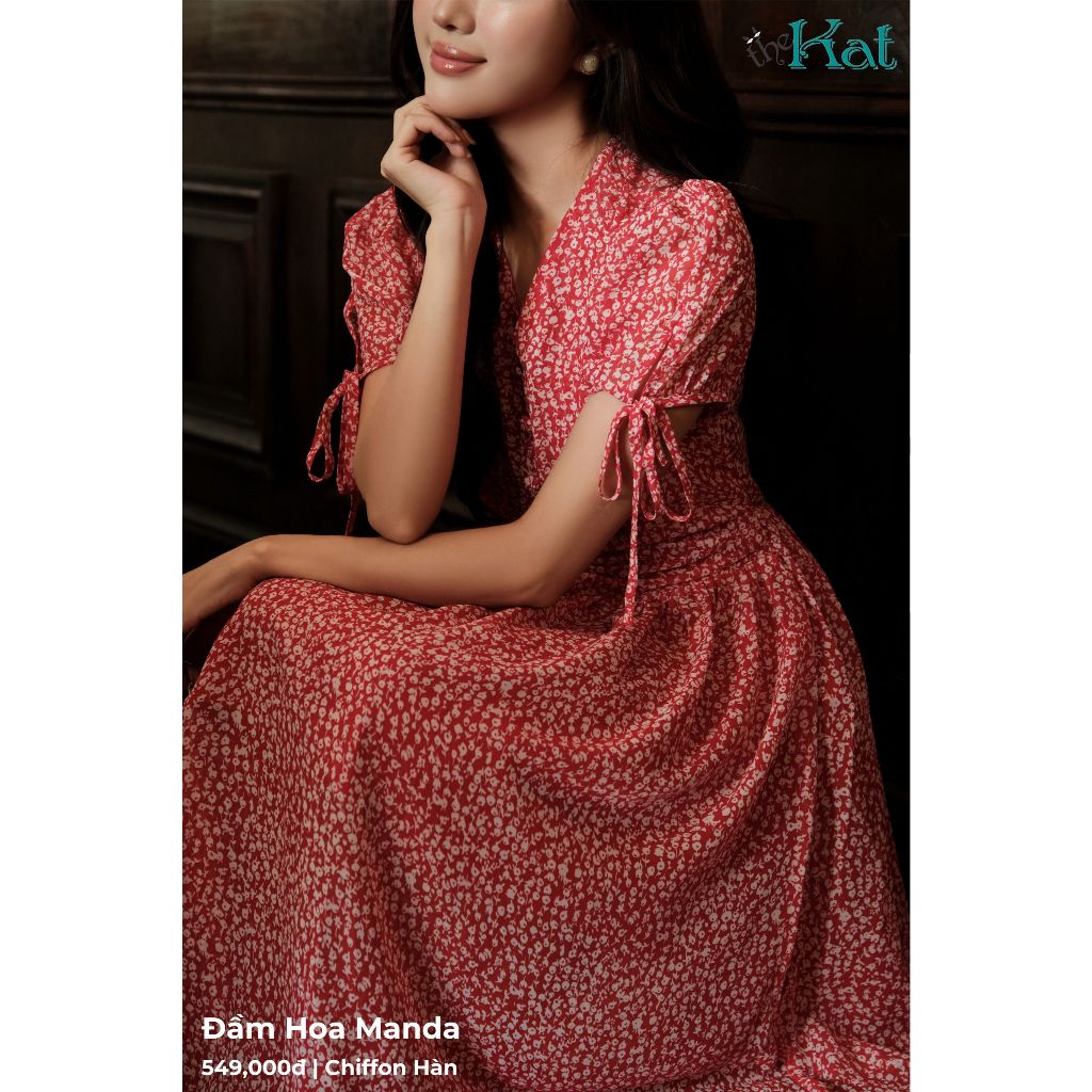 Đầm hoa Manda The Kat House, vải chiffon mềm mại, vibe dịu dàng, nàng thơ