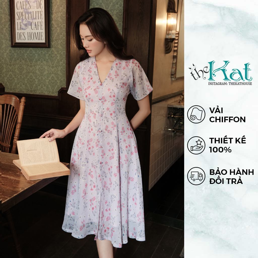 Đầm Hoa Jade The Kat House, Vải Chiffon Hoa Mềm Mại, Vibe Dịu Dàng, Nàng Thơ Thích Hợp Đi Chơi, Đi Làm