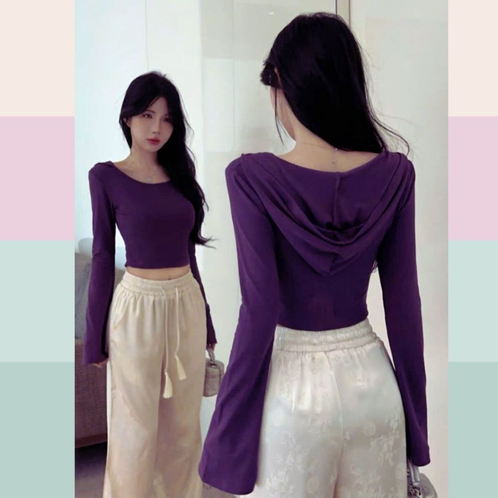 Áo thun nữ dài tay ôm body Sicily áo có mũ tay ống loe ATM901