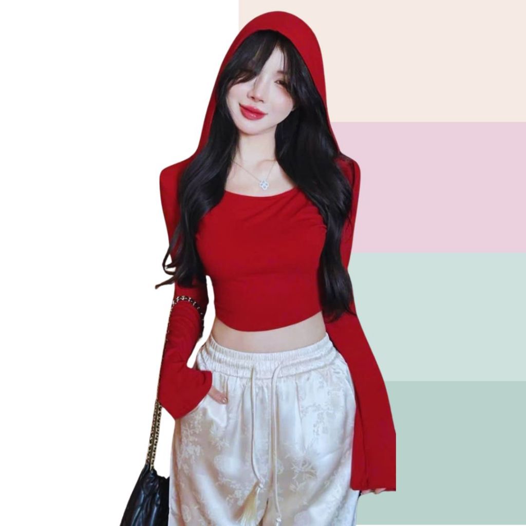 Áo thun nữ dài tay ôm body Sicily áo có mũ tay ống loe ATM901