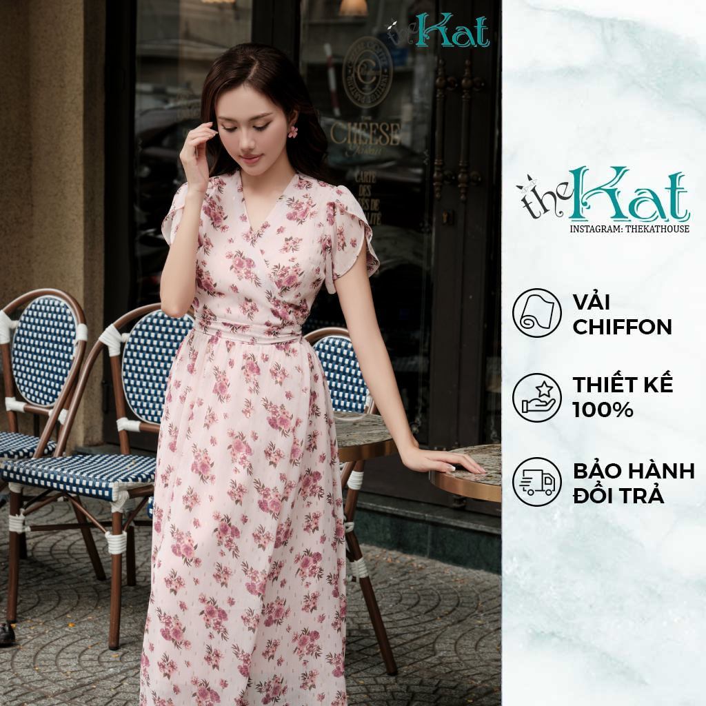 Đầm Hoa Long Wrap The Kat House, Vải Chiffon Hoa Mềm Mại, Vibe Dịu Dàng, Nàng Thơ Thích Hợp Đi Chơi, Đi Làm