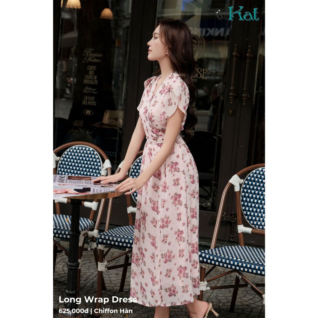 Đầm Hoa Long Wrap The Kat House, Vải Chiffon Hoa Mềm Mại, Vibe Dịu Dàng, Nàng Thơ Thích Hợp Đi Chơi, Đi Làm