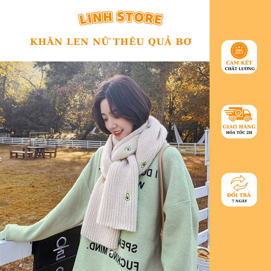 KHĂN LEN QUẢNG CỔ THÊU QUẢ BƠ HÀNG QUẢNG CHÂU