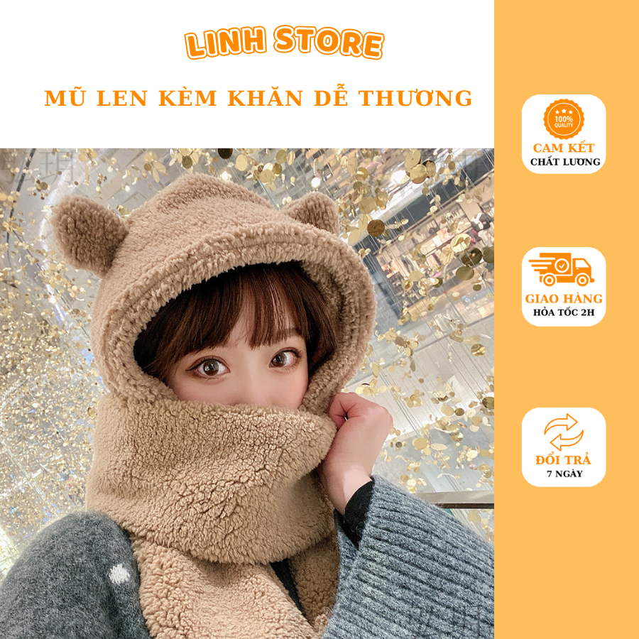 Mũ len nữ kèm khăn quàng cổ thời trang hàn quốc