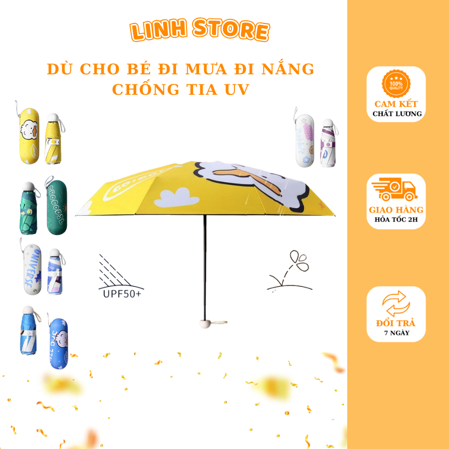 Dù Cho Bé,Ô Đi Mưa Đi Nắng Chống Tia UV Nhiều Hình Dễ Thương 8 Nan Cứng Cáp Hàng Xuất Nhật