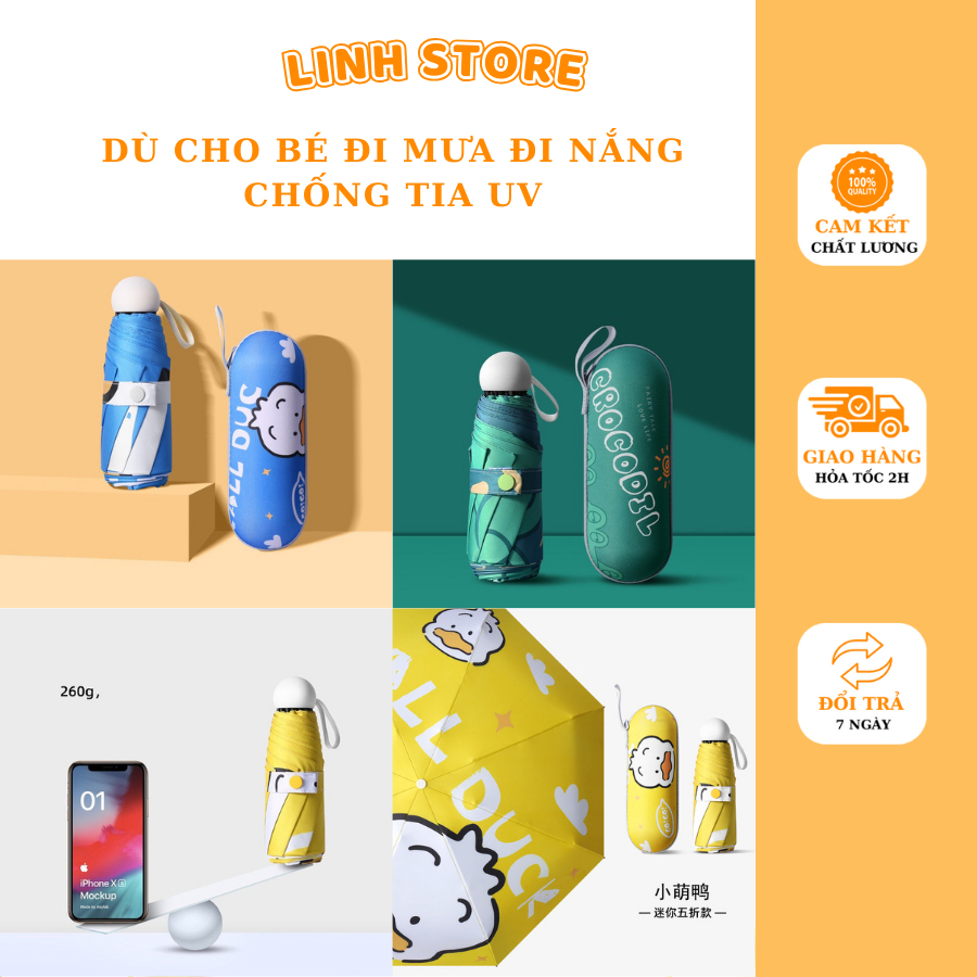 Dù Cho Bé,Ô Đi Mưa Đi Nắng Chống Tia UV Nhiều Hình Dễ Thương 8 Nan Cứng Cáp Hàng Xuất Nhật