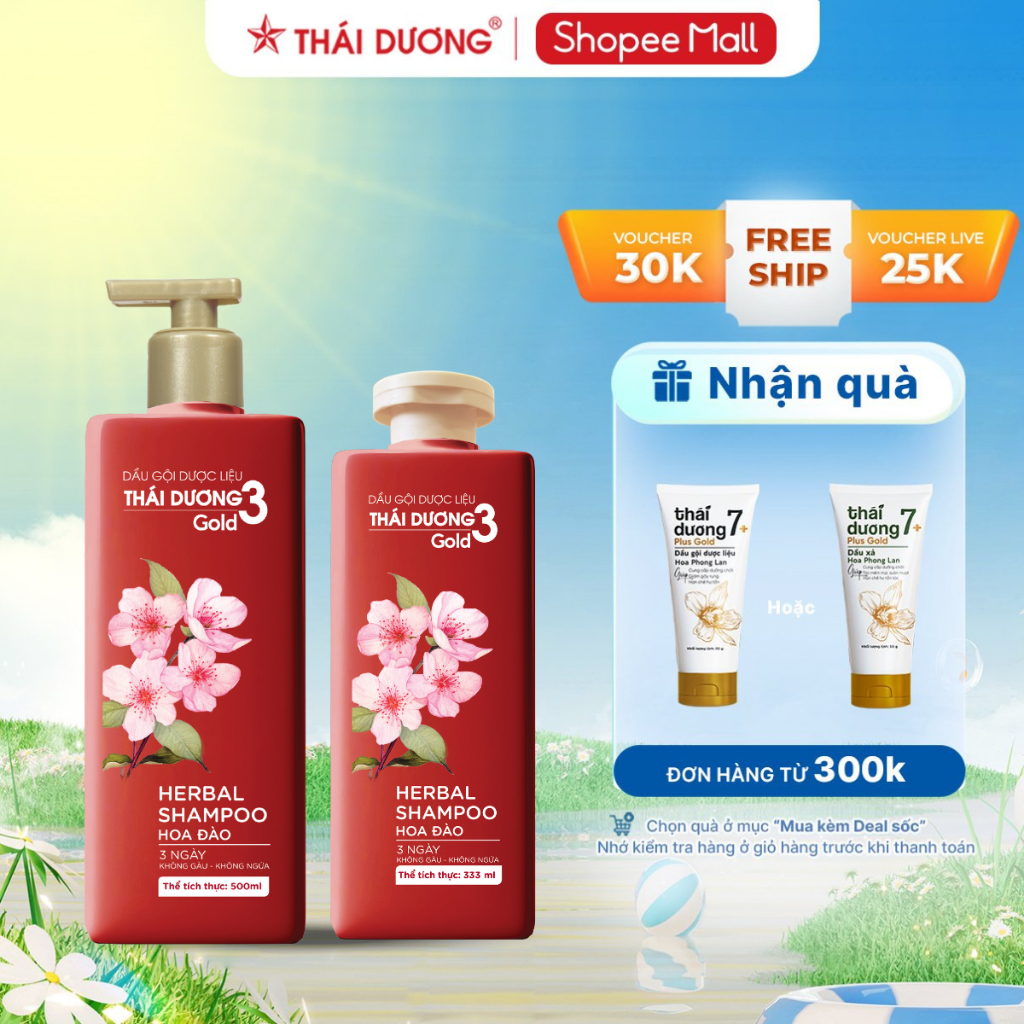 Ảnh Dầu gội Thảo dược Thái Dương 3 Gold Hoa Đào Chai 500ml, 333ml - Sao Thái Dương 3