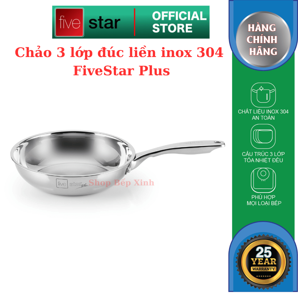 Ảnh Chảo Inox 304 Đúc Liền Khối 3 lớp Fivestar Plus Bảo Hành 25 Năm Dùng Được Nhiều Loại Bếp 2