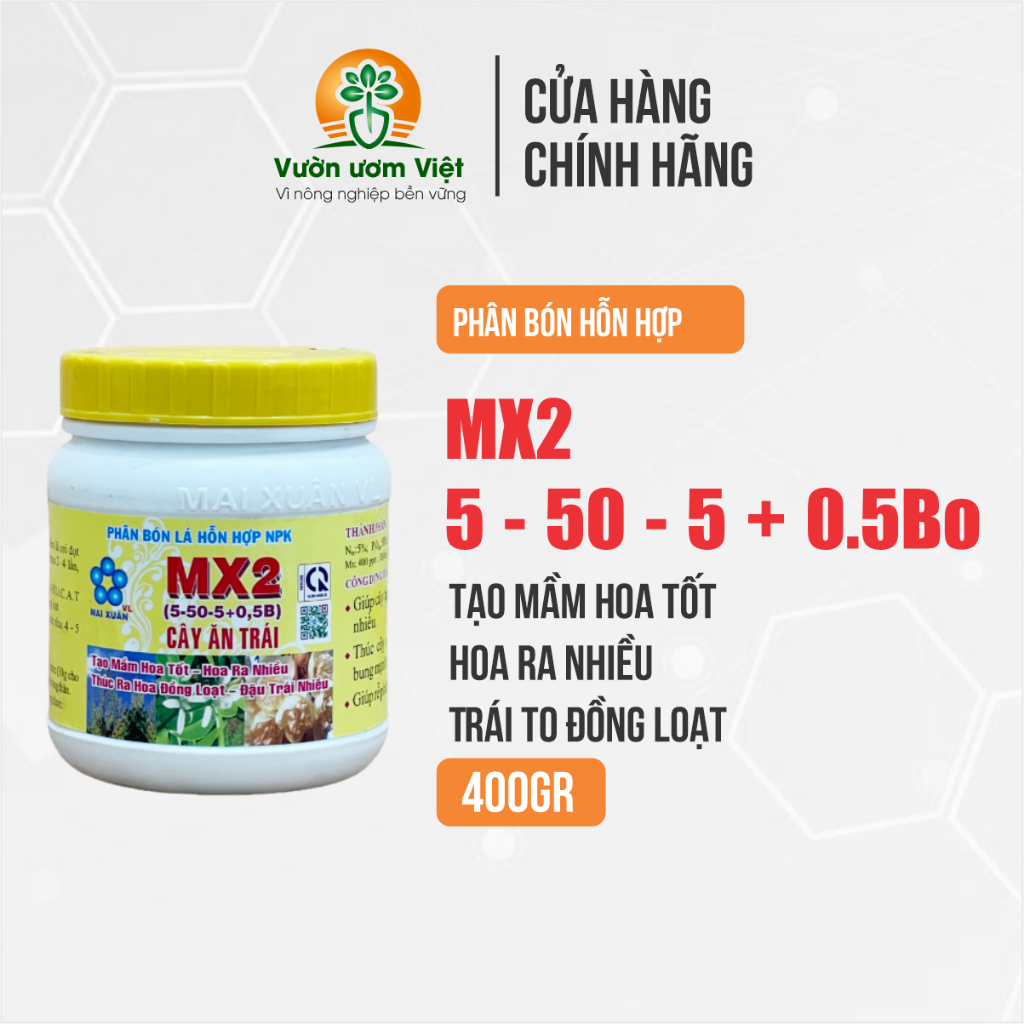 Phân bón MX2 tạo mầm hoa, thúc ra hoa cực mạnh, đồng loạt, chống rụng hoa, rụng trái non - 400g