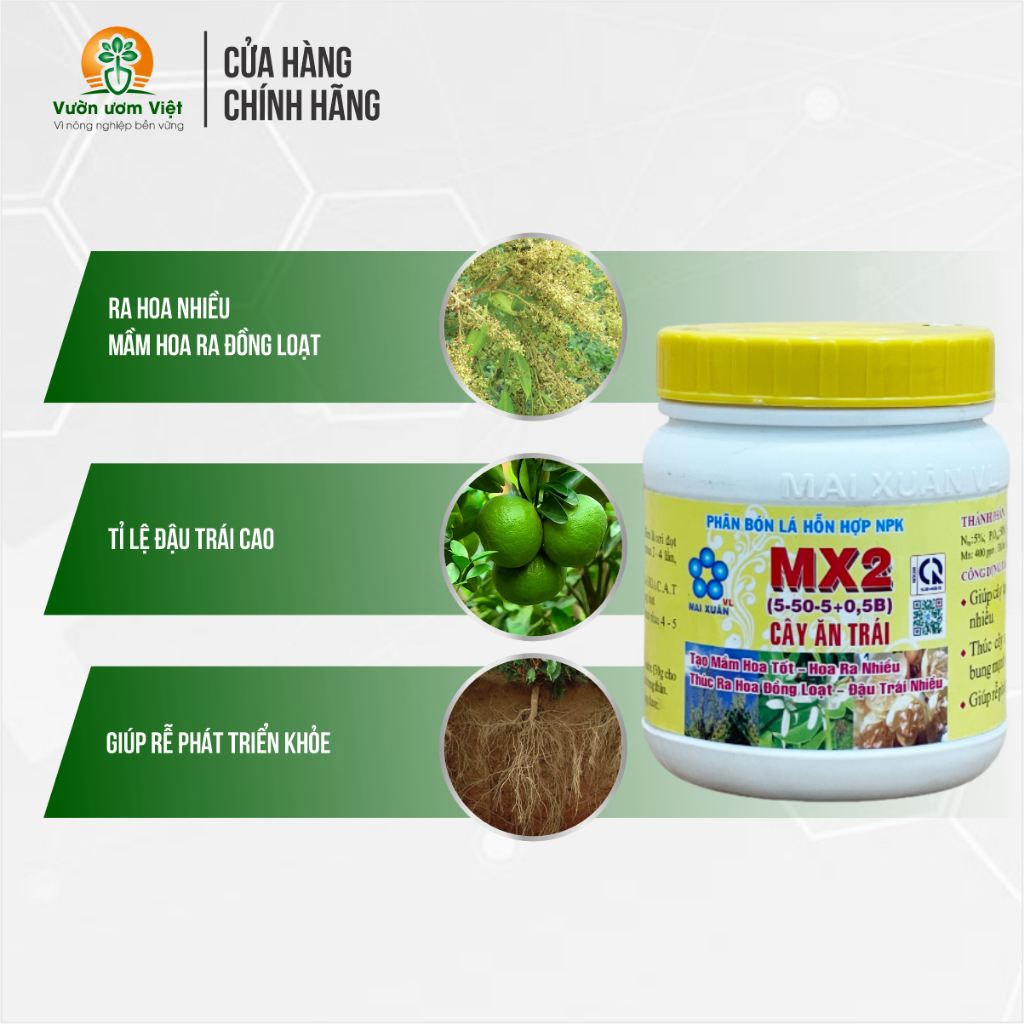Phân bón MX2 tạo mầm hoa, thúc ra hoa cực mạnh, đồng loạt, chống rụng hoa, rụng trái non - 400g
