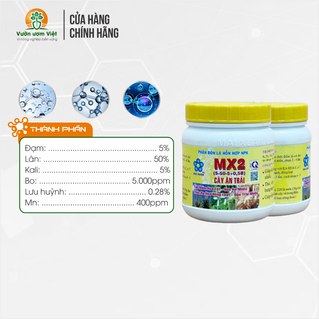 Phân bón MX2 tạo mầm hoa, thúc ra hoa cực mạnh, đồng loạt, chống rụng hoa, rụng trái non - 400g