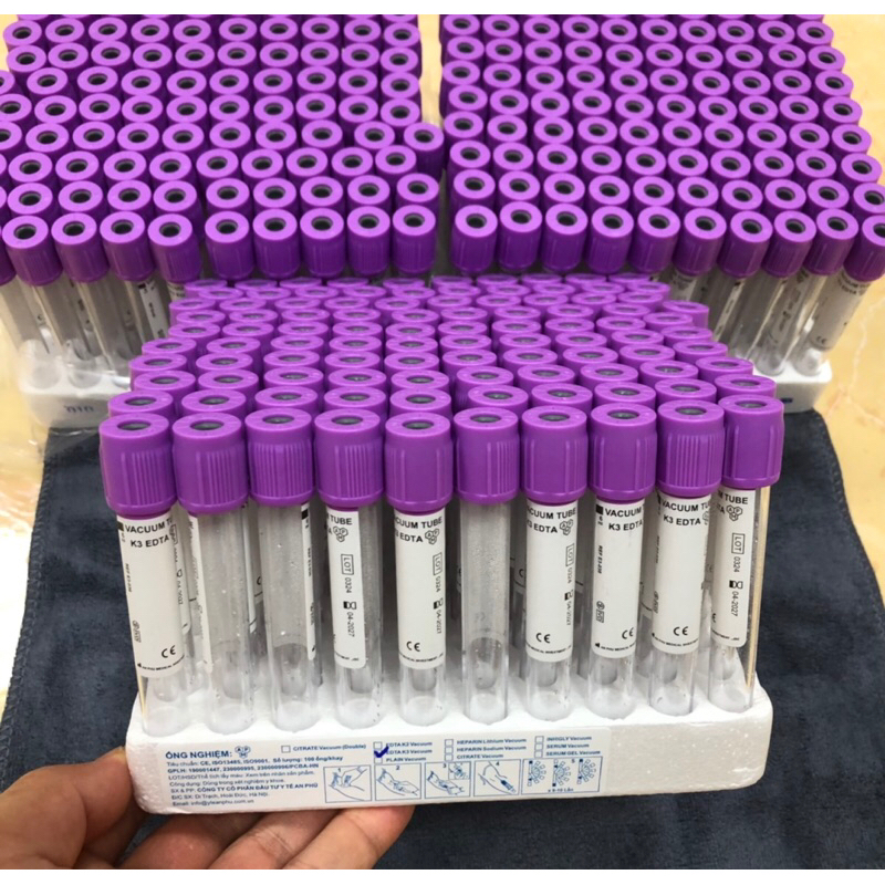 Khay ống nghiệm chân không nắp tím EDTA K3 chứa chất chống đông dung tích 6ml ( 100 ống )