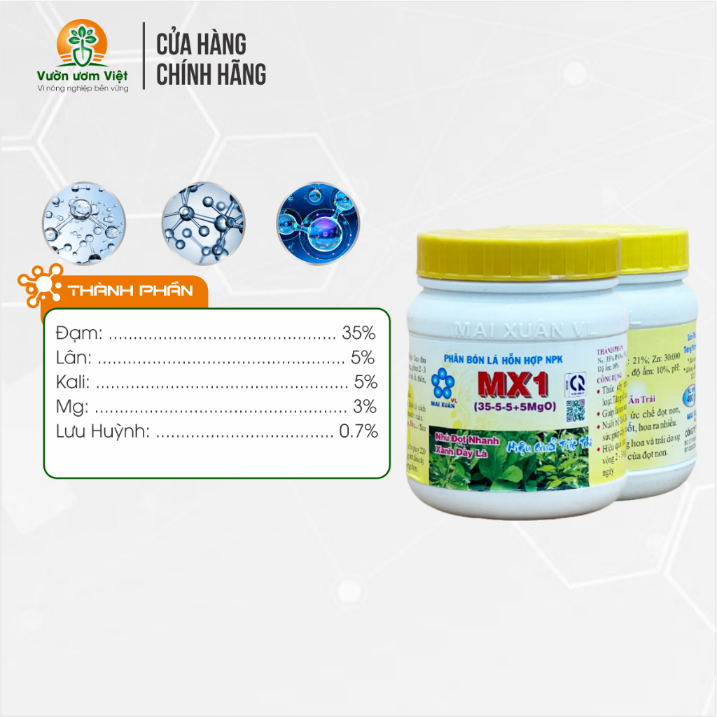 Phân bón MX1 kích ra đọt mạnh, đọt mập mạp, không đỗ ngã, lá xanh dày mơn mỡn, bóng đẹp - 400gr