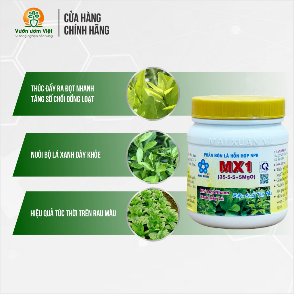 Phân bón MX1 kích ra đọt mạnh, đọt mập mạp, không đỗ ngã, lá xanh dày mơn mỡn, bóng đẹp - 400gr