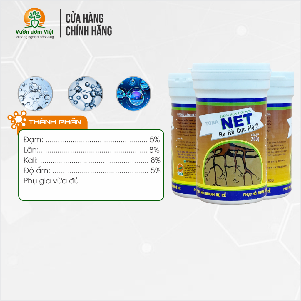Phân bón lá NET TOBA - chuyên kích rễ, phục hồi bộ rễ, tăng cường sinh lực rễ, hạn chế tuyến trùng.