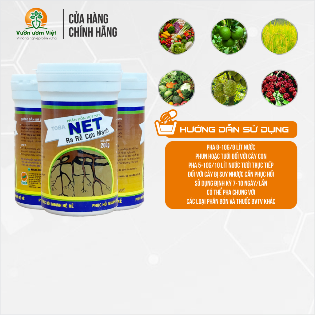 Phân bón lá NET TOBA - chuyên kích rễ, phục hồi bộ rễ, tăng cường sinh lực rễ, hạn chế tuyến trùng.