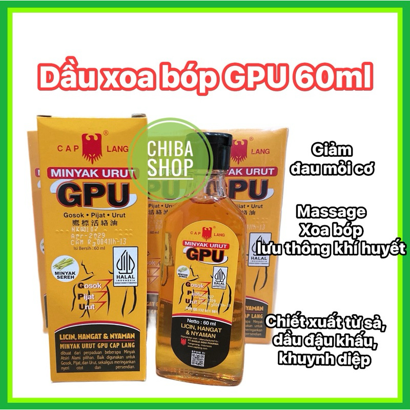 Dầu xoa bóp từ gừng, xả GPU Liniment Oil 60ml Indonesia- Giảm đau cơ