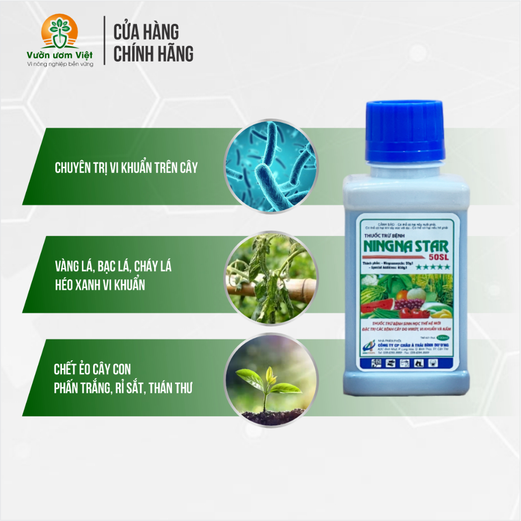 Thuốc trừ bệnh Ningnastar 5SL - trị héo xanh, bạc lá, lở cổ rễ - khắc tinh vi khuẩn hại cây trồng.