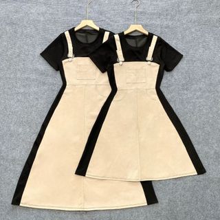 Đầm Bigsize Nữ Tay Ngắn Dáng Yếm Năng Động Vải Jean Giấy Phối Thun Ruby Cho Nàng Chubby