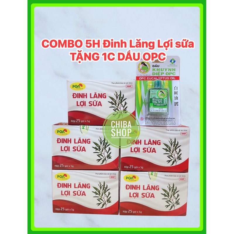 COMBO 5H ĐINH LĂNG LỢI SỮA PQA (TẶNG TẶNG 1CHAI DẦU KD OPC) - Thông tia, lợi sữa,giúp sữa đặc và thơm (Hộp 25 gói)