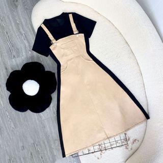 Đầm Bigsize Nữ Tay Ngắn Cổ Tròn Dáng Yếm Năng Động Vải Jean Giấy Phối Thun Ruby Cho Chubby