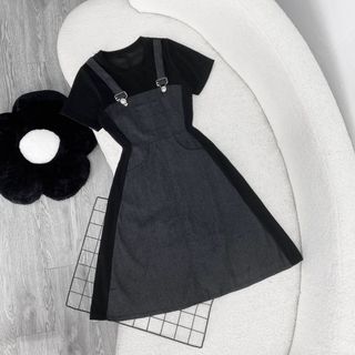 Đầm Bigsize Nữ Tay Ngắn Cổ Tròn Dáng Yếm Năng Động Vải Jean Giấy Phối Thun Ruby Cho Chubby