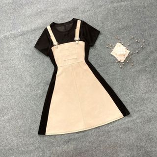 Đầm Bigsize Nữ Tay Ngắn Cổ Tròn Dáng Yếm Năng Động Vải Jean Giấy Phối Thun Ruby Cho Chubby