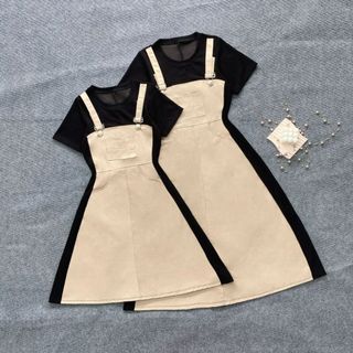 Đầm Bigsize Nữ Tay Ngắn Cổ Tròn Dáng Yếm Năng Động Vải Jean Giấy Phối Thun Ruby Cho Chubby