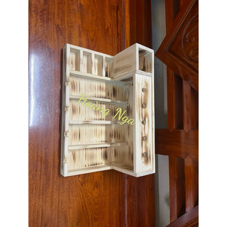 kệ đựng tông đơ kéo 4 tông kt 40x25cm gỗ thông màu khò cháy
